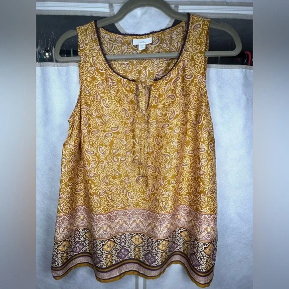 J. Jill Canyon Border Woodcut Yellow And Purple Paisley Tunic Top Print Size XS - Picture 2 of 8